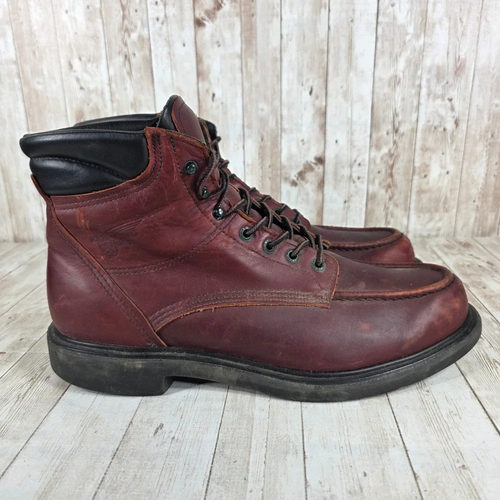 Red Wing Shoes Men's Burgundy Leather Moc Toe Work Boots‎ Size 13 AA 14500